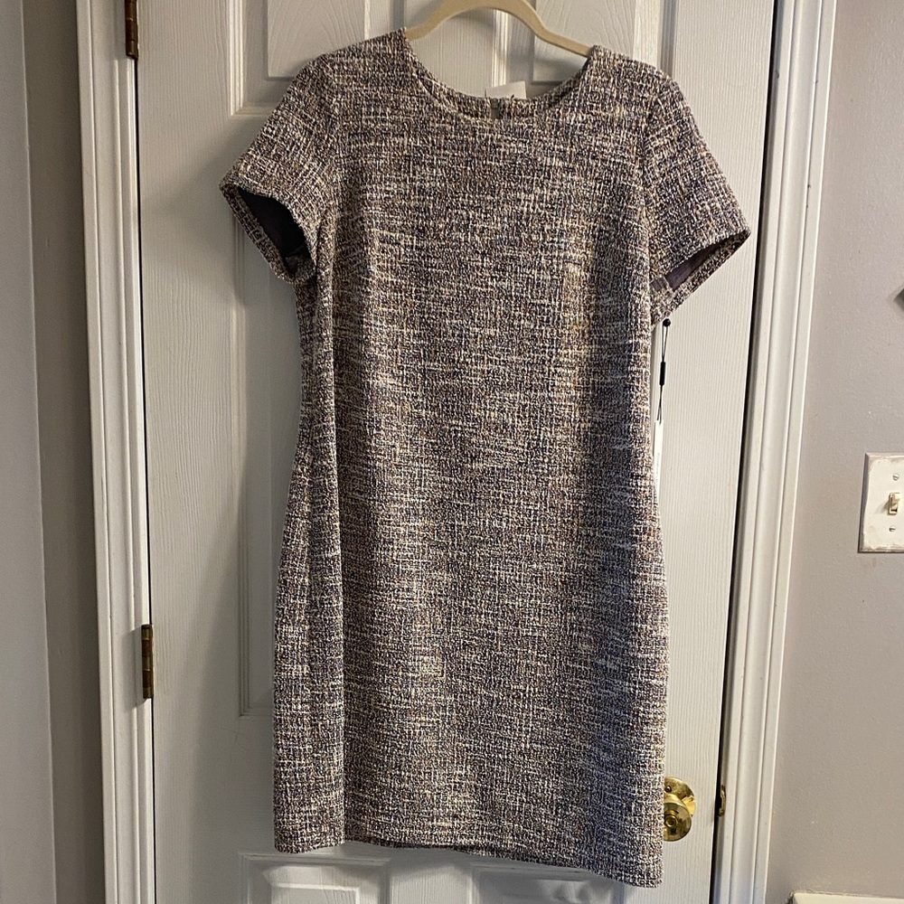 NWT Calvin Klein Black and White Tweed Mini Dress w metallic thread